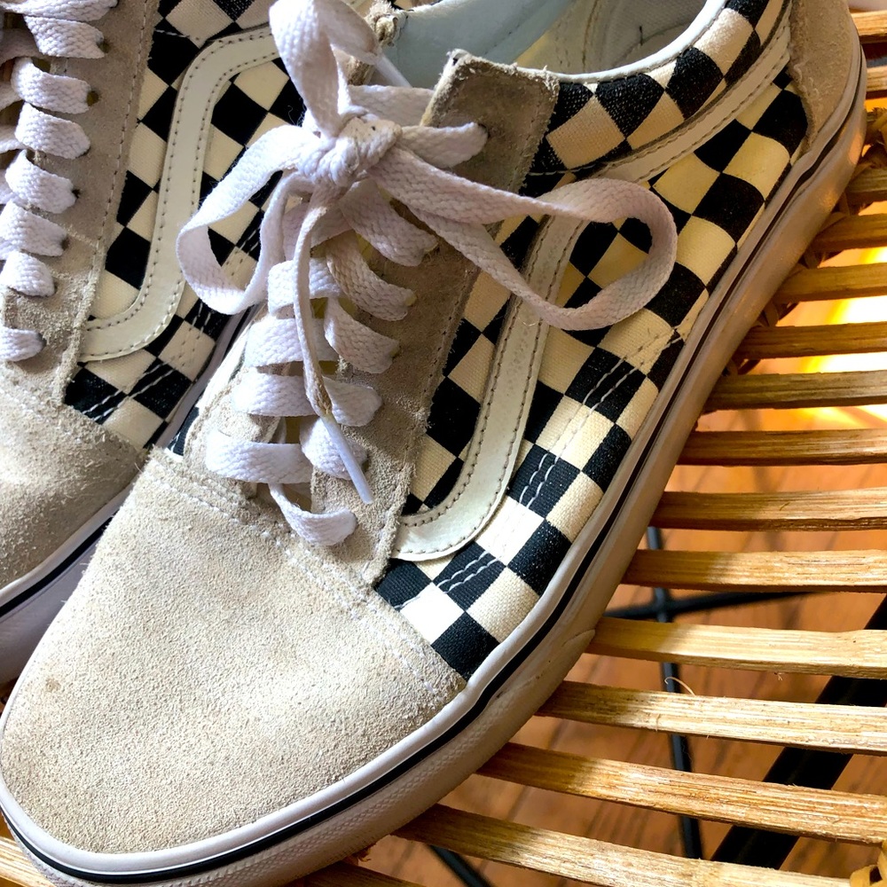Vans Old Skool Checkered Sneakers, Black/White/Cream, Size 6.5